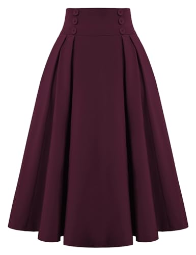 Image of Belle Poque Women's Midi Pleated A-Line Skirts Pockets