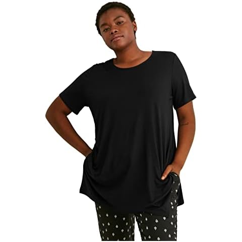 C&A Damen Unifarben T-Shirt Rundhalsausschnitt Große Größen schwarz 52-54 Cover