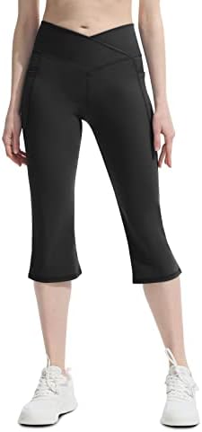 COPYLEAF Women's Flare Yogo Pants with Pockets-V Crossover High Waisted Bootcut Yoga Leggings-Flare Bell Bottom Workout Gym Leggings Black