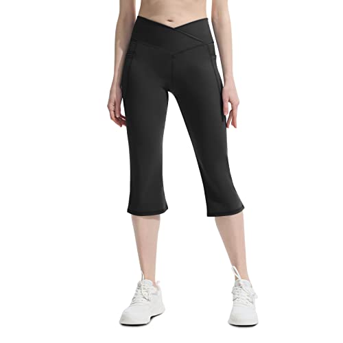 Copyleaf Women's Flare Yogo Pants With Pockets-V Crossover High Waisted Bootcut Yoga Leggings-Flare Bell Bottom Workout Gym Leggings Black #TOP14