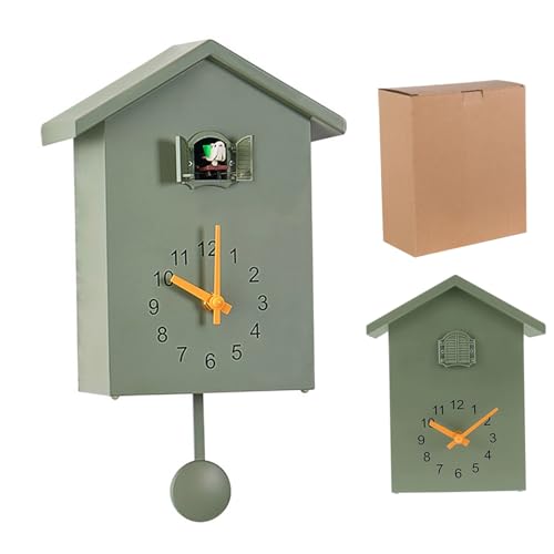 Enbebamd Relojes de Cuco con Cuco pájaro Reloj Moderno de Pared Arte de Pared batería casa de pájaros alimentados Reloj Colgante para Sala de Estar Cocina de Oficina Verde