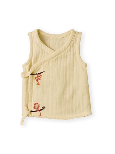 Image of Organic Cotton Muslin Jabla for Babies | Unisex Crinkled Angarka Jhabla | Soft Breathable Baby Product | Ivory Sleeveless Vest | All Season Wear | Pack of 2 | 6-12 Months