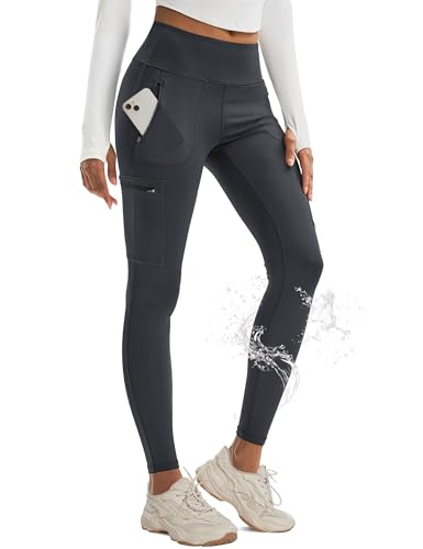 MAGCOMSEN Women Hiking Pants with Zipper Pockets Waterproof Cargo Leggings Outdoor Yoga High Rise Pants Dark Grey M