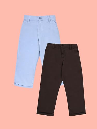 Image of KiddoPanti Boys 100% Cotton Twill Chinos Pant | Comfortable Regular Fit | 2 Side Pocket, 2 Back Pocket | Ankle Length | Back Elasticated Waistband with Button Zip Open Fly