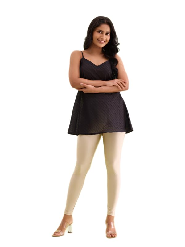 Image of GO COLORS Soft Nylon Stretch Shimmer Ankle Length Leggings for Women | Smooth & Shiny, Mid Rise