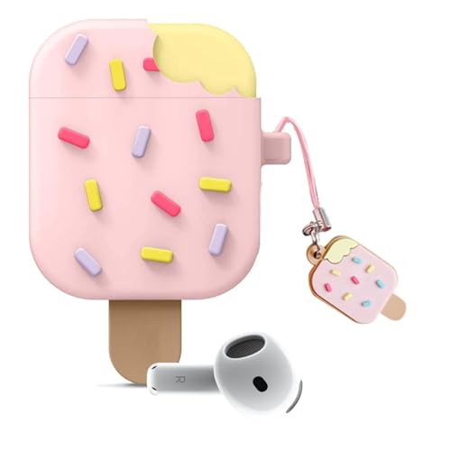 Image of New Cute Soft Silicone Case Compatible with Apple AirPods 4 Generation (2024) Full 360 Protection Dust-Proof Shockproof Case Cover with Hook (Cover Only) (Ice Cream (Pink))