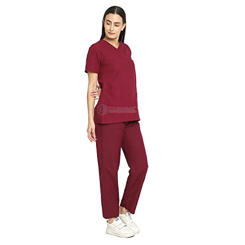 Image of IS IndoSurgicals Faux Wrap Scrub Suits for Doctors Women OT Dress (XXXL, Maroon)