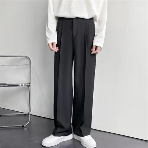 Men Business Pants Loose Workwear Solid Spring Autumn Mid-Waist Straight Wide Leg Casual Trousers4
