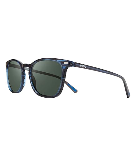 Revo Sunglasses Watson: Polarized Crystal Glass Lens with Rectangle Keyhole Bridge Frame, Blue Horn Frame with Smoky Green lens