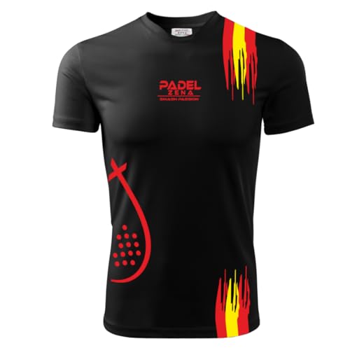 Zena Padel Camiseta Pádel Técnica, Tejido Elástico Transpirable Dry Fit, Padel Hombre y Mujer, Rainbow 01 España (FR/ES, Letras, M, Regular, Regular, Nero)