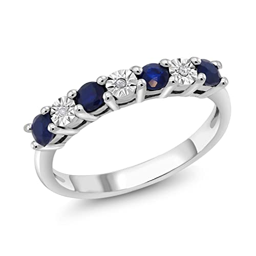 Gem Stone King 925 Silver Blue Sapphire & Diamond Engagement Ring for Women - Sizes 5 to 9