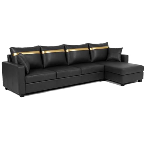 Image of FURNY Arossa 5 Seater Leatherette RHS L Shape Sofa Set (Black) Premium Finish | Durable with Comfort | Ideal for Living Room