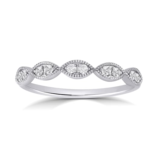 La Joya 1/6-1/4 CT TW Certified Vintage Inspire Lab Grown Diamond Ring Bands | Solid 10k White Gold Milgrain Diamond Wedding Band Ring | Sparkling GH VS/SI Diamond Ring for Women