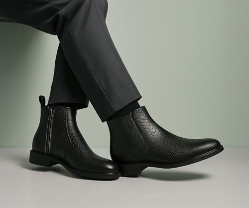 Image of Kraasa Orion-X Men's Vegan Leather Chelsea Boots - Classic Almond Toe Ankle Boots with Textured Finish | Formal & Smart Casual Boots