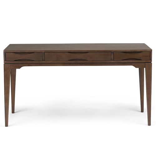 Image of SIMPLIHOME Harper Desk - 60 Inch Wide Solid Wood Writing Desk in Walnut Brown, Mid-Century Modern Home Office Computer Table for Workspace or Study with 2 Drawers and Flip-Down Keyboard Tray
