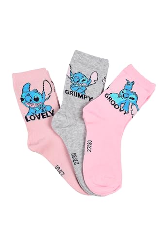 Disney Stitch Kinder Mädchen Socken 3 Paar Strümpfe Paket (DE/NL/SE/PL Numerisch 23 26 Regular)