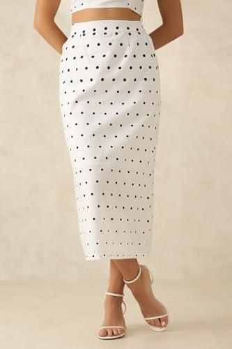VIRGIO 100% Cotton Polka Midi Skirt with Fitted Style3