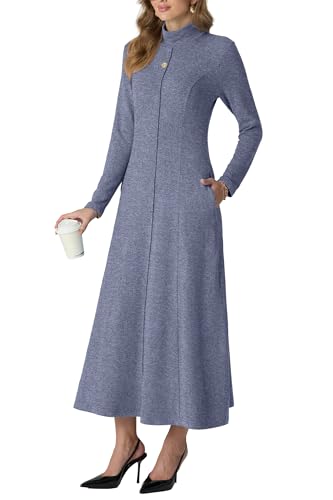 GRECERELLE Women's 2025 Fall Winter Casual Mock Neck Long Sleeve Flared Maxi Sweater Dress with Pockets (XS - 3XL)