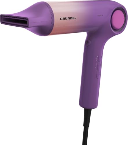 GRUNDIG HD 9480 Sèche-cheveux haute vitesse, moteur BLDC, 1600 W, fonction ionique, 3 niveaux de température et 3 niveaux de flux d'air, niveau froid, revêtement céramique, câble de 1,8 m, rose/violet