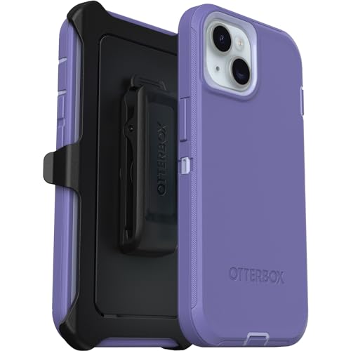 Image of OtterBox iPhone 15, iPhone 14, and iPhone 13 Defender Series Case - Mountain Majesty (Purple), screenless, Rugged & Durable, with Port Protection, Includes Holster Clip Kickstand
