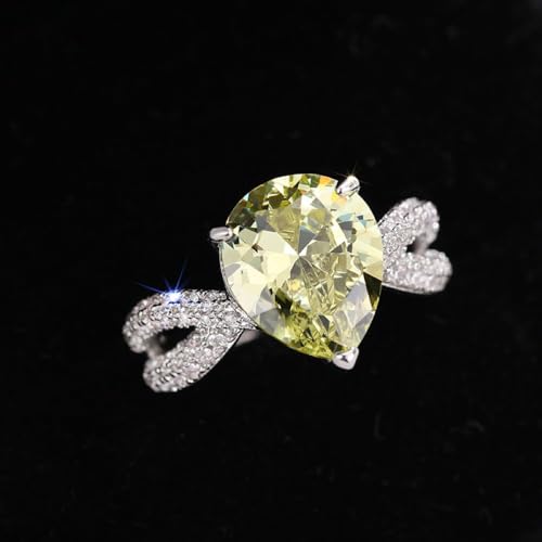 925 Sterling Silver Shining Yellow diamond ring in the shape of a water drop Wedding ring Engagement ring CZ ring Emerald cut rings Diamond Rings Women jewelry rings statement2