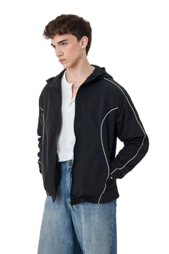 Image of SNITCH Men Regular Fit Jacket | Hooded Neckline & Full Zip Placket | Polyester Woven Smooth Fabric & Synthetic Fill Breathable Athleisure Wear For Travel Outdoor Casual