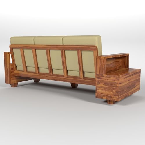 Image of Solid Sheesham Wood 5 Seater Sofa Set | Five Person Sofa with Drawer Storage | 3+1+1 Wooden 5 Seater Sofa Set for Living Room Home Decor (Design 26)