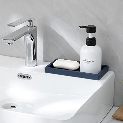 Rectangle Silicone Bathroom Vanity Tray Rectangular Soap Sponge Holder Organizer for Sink Lotion Bottles Perfume Jewelry Candle Keychain Dark Blue - Image 3