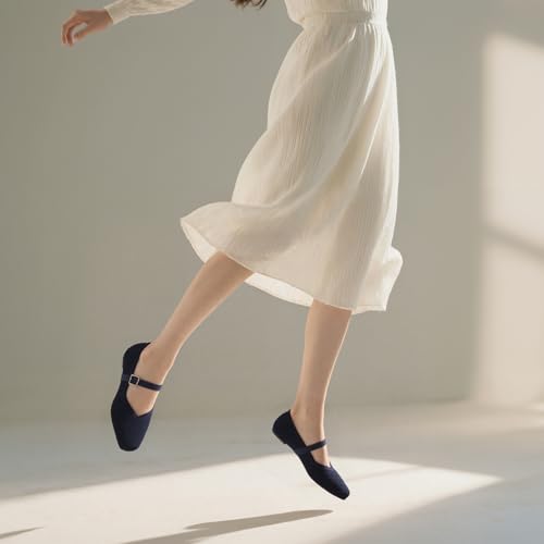 Image of CELNEPHO Flats for Women Mary Jane Shoes Ballet Flats Shoes Square Toe with Ankle Strap Dressy Comfortable Office Shoes