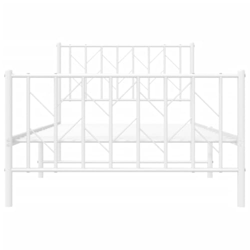 vidaXL Bettgestell, Bettrahmen mit Kopfteil Fußteil, Bett Gästebett mit Stauraum, Metallbett Einzelbett Schlafzimmerbett, Weiß 100x190cm Metall – Bild 7
