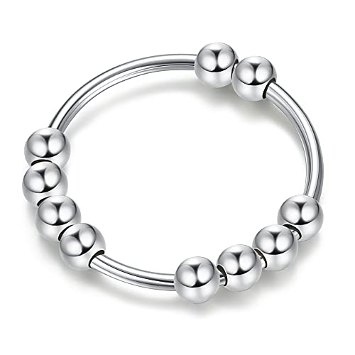 Milacolato 925 Sterling Silver Anti Anxiety Rings for Women Men Anxiety Ring with Beads Stackable Anxiety Spinner Rings Dainty Fidget Rings Stress Relief Rings