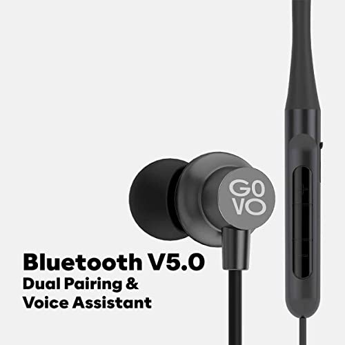Image of GOVO Gokixx 900 Bluetooth Neckband Earphones with Mic,12H Playtime,12Mm Drivers,Ipx5,TPE C Charging,Integrated Controls&Lightweight Design (Platinum Black),in Ear Wireless Headphones