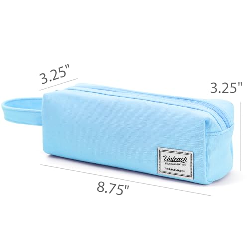 Image of SPACEMATE Pencil Case Pouch Box Bag School Supplies Girls Boys Kids, Cute Preppy Stuff Large Big Capacity Aesthetic Canvas Pen Organizer, Back to College Stationary, Sky Blue, Simple Style, 1200ml