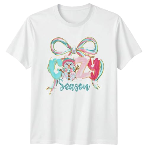 Image of Sassy Souls Cozy Season Womens T-Shirt Snowman Pastel Winter Holiday for Her 4XL White