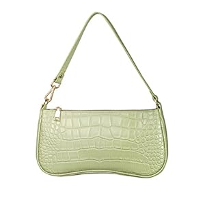 Kleine handtas voor dames – vaste schoudertas van krokodillenleer – avondtas – handtas met ritssluiting – city-clutch-partyschoudertas met ritssluiting mode (Avocado groen)