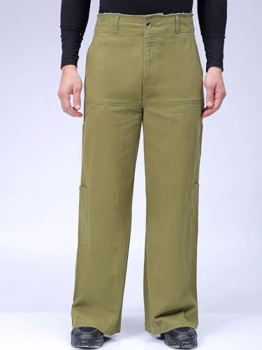 Image of The Indian Garage Co Men Loose Wide Leg Solid Mid-Rise Cargo Trousers