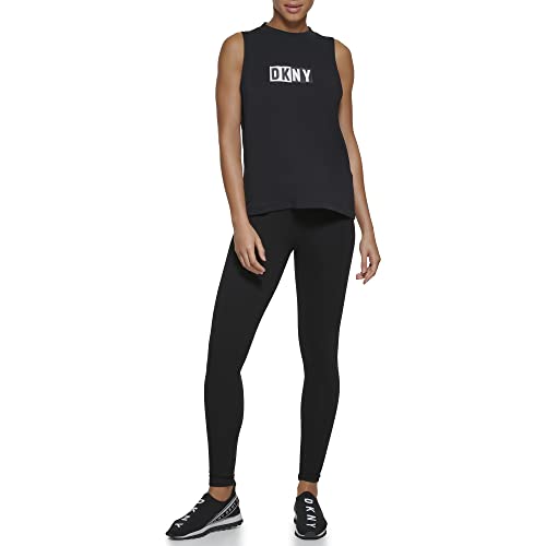 DKNY Two Tone Split Logo Camiseta, Negro, XS para Mujer