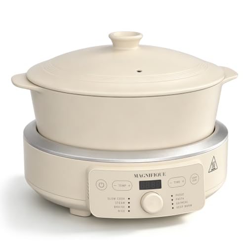 Image of MAGNIFIQUE Slow Cooker, 4.5 Quart 8-in-1 Clay Pot Multi-Cooker, Non-Toxic Slow Cooker with Removable Clay Pot, for Rice, Pasta, Steam & Proof, Nonstick, Oven Safe Pot to 500F, Oatmeal
