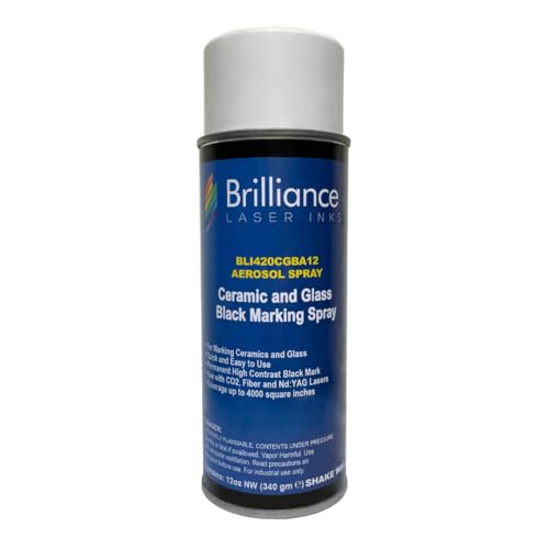 Brilliance Laser Inks Ceramic and Glass Black Marking Spray - 12oz Aerosol Marks on Ceramics and Glass. Aerosol for Fiber, YAG, Diode, and CO2 Laser Engraver Machine, BLI420