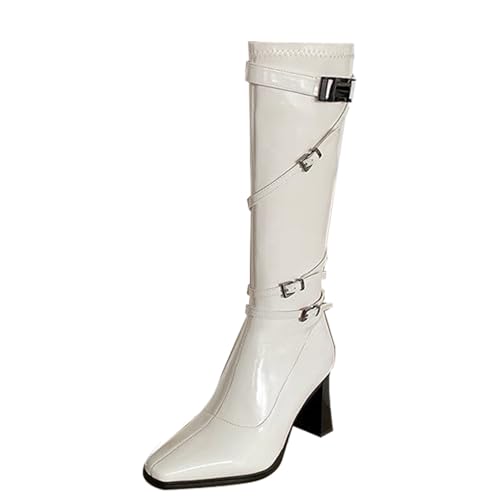 Bottes d'équitation blanc 37.5 à talons épais pour femme avec boucle
