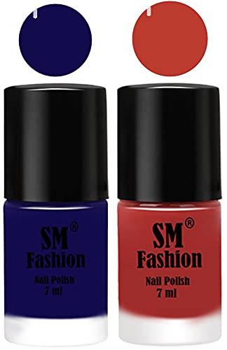 Image of Long Lasting Nail Polish | Nail Paint Combo 7 ml Each) - Set of 2 Dark Blue-Dark Peach