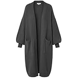 FAIRY TRENDZ Women's Long Balloon Sleeve Cardigan - Chunky Knitted Open Front Coatigan with Pockets - Warm Thick Oversized Coatigan Jumper for Ladies (UK, Alpha, One Size, Regular, Regular, Charcoal)
