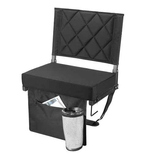 VILLEY Stadium Seats for Bleacher with Back Support, Folding Stadium Seat Cushion, Portable Bleacher Chair, Stadium Chair for Sports Events, Black