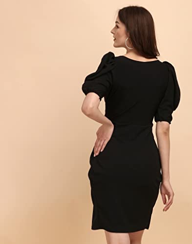 Image of Sheetal Associates Women's Puff Sleeve V-Neck Bodycon Casual Mini Dress
