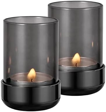 Faveaux Tea Light Holders Tealight Holders Glass Tealight Holder Set For Party Wedding Candle Graduation Birthday Gifts For Women Home Decorative Pack Of 2,Black Nickel