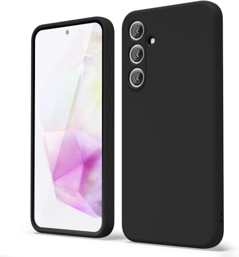 Image of DIZORO Microfiber Candy Case for Samsung A35 5G Smooth Touch Cushion Liquid Soft Silicone Gel Rubber Phone Cases Non-Slip Full Body Protective Shockproof Back Cover (Black.)