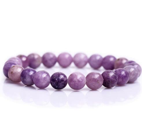 Image of Pachamama Essentials Natural Gemstone Bracelet 7-7.5 In Stretch Gems Stones 8mm Round - Beads Healing Crystals Quartz - Chakra Bracelet (Lepidolite)