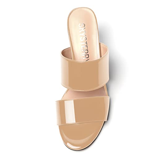 SKYSTERRY Women's Patent Open Toe Round Toe Dress Office Slip On Spool Mid Heel Pumps Shoes 2.5 Inch3