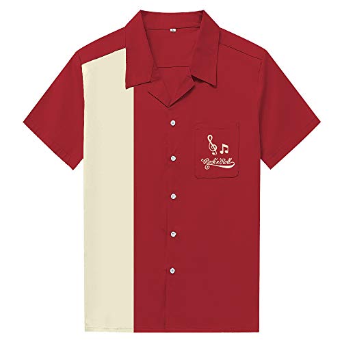 Anchor MSJ Men's 50s Male Clothing Rockabilly Style Casual Cotton Blouse Mens Fifties Bowling Dress Shirts (L, Marron)