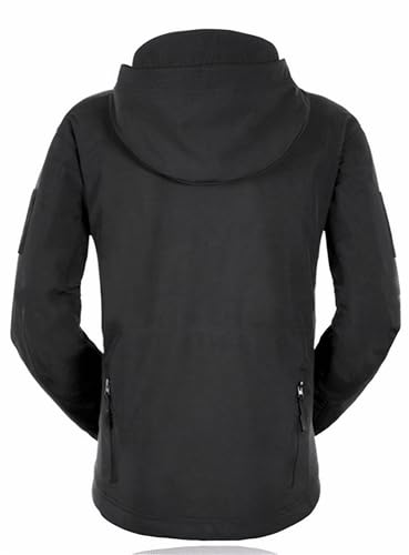 LANBAOSI アウター メンズ タクティカル ジャケット ソフトシェル アウトドア 防寒着 裏フリース 防水 ジャンパー ミリタリー 迷彩服 バイク キャンプ ヤッケ 釣り 上着 ブラック M 2枚目